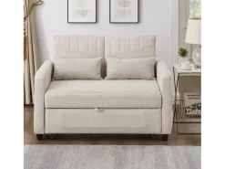 Sofá convertible doble 114 x 77 x 82.5 cm - respaldo ajustable en tres niveles - tejido de algodón y lino - beige