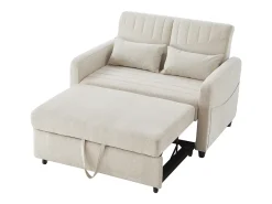 Sofá convertible doble 114 x 77 x 82.5 cm - respaldo ajustable en tres niveles - tejido de algodón y lino - beige
