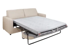 Sofá convertible exprés en tela beige de descanso 140 cm colchón 14 cm DONETO