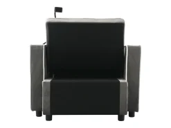Sofá convertible individual de terciopelo gris oscuro con soporte para teléfono y portavasos, ideal para salón y dormitorio