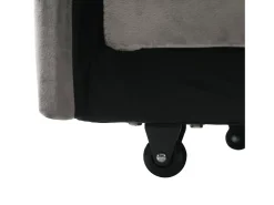 Sofá convertible individual de terciopelo gris oscuro con soporte para teléfono y portavasos, ideal para salón y dormitorio