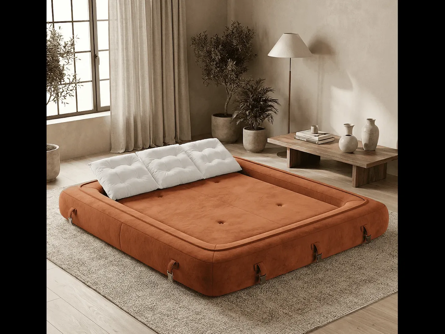 Sofá convertible Okoa 2 plazas - naranja blanco
