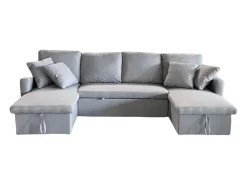 Sofá convertible panorámico 4 plazas en tejido con box MAHÉ - gris claro