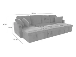 Sofá convertible panorámico 4 plazas en tejido con box MAHÉ - gris claro