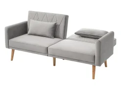 Sofá convertible recto de 2 plazas en terciopelo gris claro, 2 cojines incluidos - 180x75x82cm
