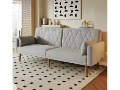 Sofá convertible recto de 2 plazas en terciopelo gris claro, 2 cojines incluidos - 180x75x82cm