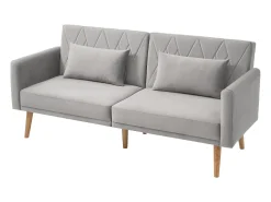 Sofá convertible recto de 2 plazas en terciopelo gris claro, 2 cojines incluidos - 180x75x82cm
