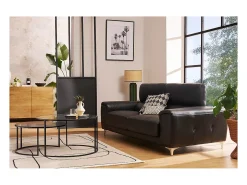 Sofá cuero de búfalo diseño tres plazas con cabeceros relax negro NEVADA
