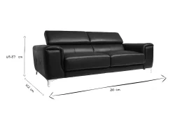 Sofá cuero de búfalo diseño tres plazas con cabeceros relax negro NEVADA