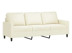 Sofá de 3 lugares com apoio de pés 180 cm veludo cor creme