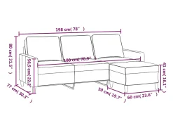 Sofá de 3 lugares com apoio de pés 180 cm veludo cor creme