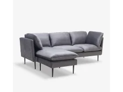 Sofá de 3 palzas esquinero modular de terciopelo gris con patas negras Sortes