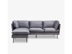 Sofá de 3 palzas esquinero modular de terciopelo gris con patas negras Sortes