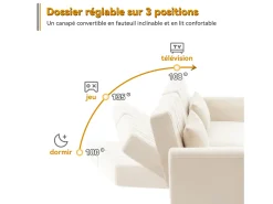 Sofá de 2 plazas - 180 x 75 x 82 cm - Sofá cama convertible - respaldo ajustable - terciopelo - beige