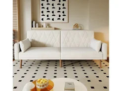 Sofá de 2 plazas - 180 x 75 x 82 cm - Sofá cama convertible - respaldo ajustable - terciopelo - beige