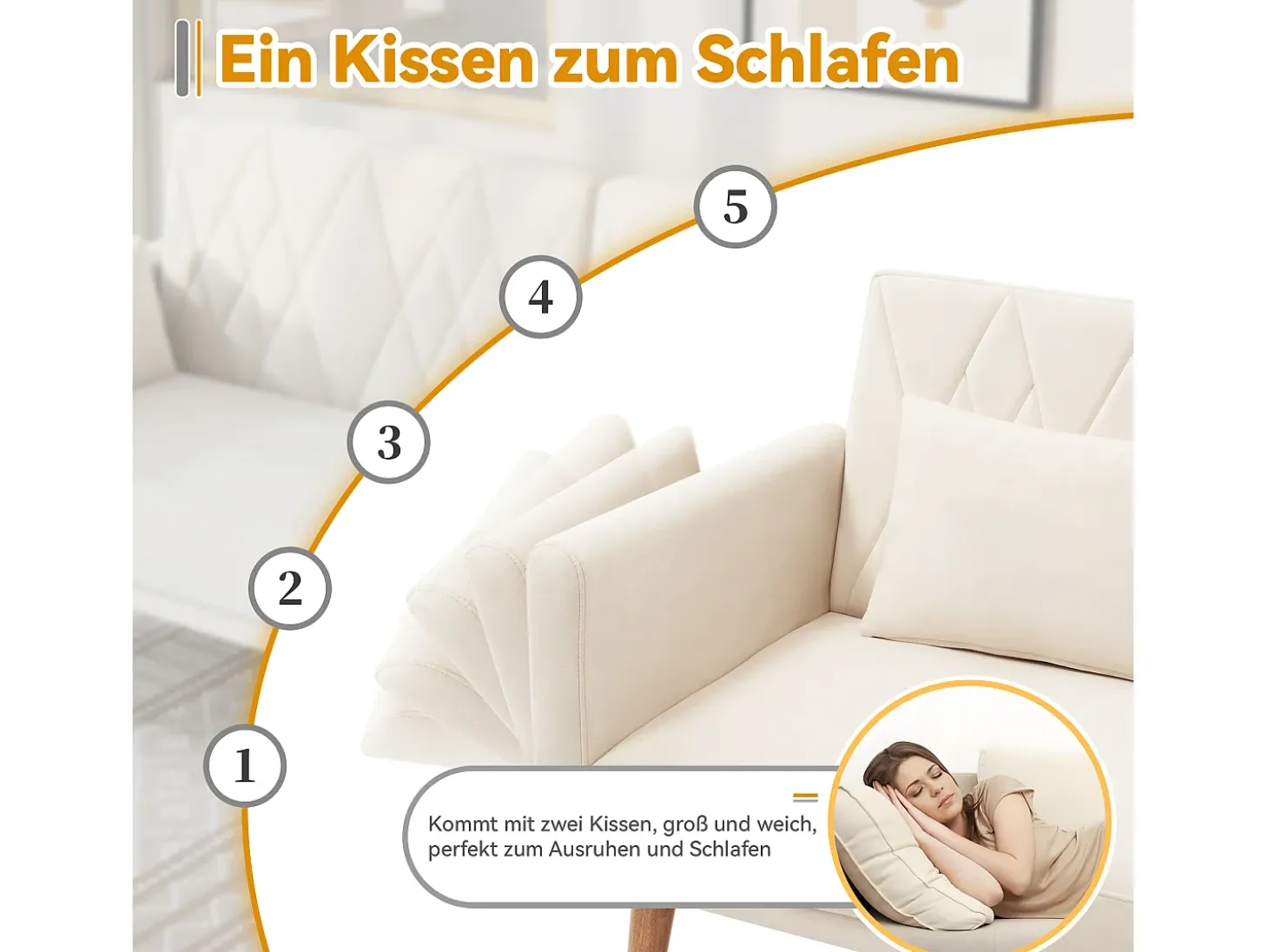 Sofá de 2 plazas - 180 x 75 x 82 cm - Sofá cama convertible - respaldo ajustable - terciopelo - beige