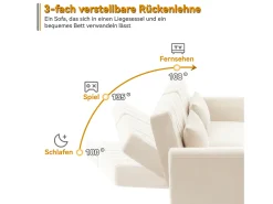 Sofá de 2 plazas - 180 x 75 x 82 cm - Sofá cama convertible - respaldo ajustable - terciopelo - beige
