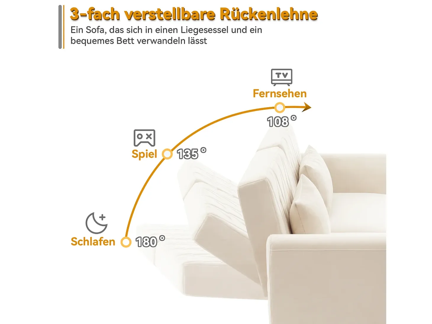 Sofá de 2 plazas - 180 x 75 x 82 cm - Sofá cama convertible - respaldo ajustable - terciopelo - beige