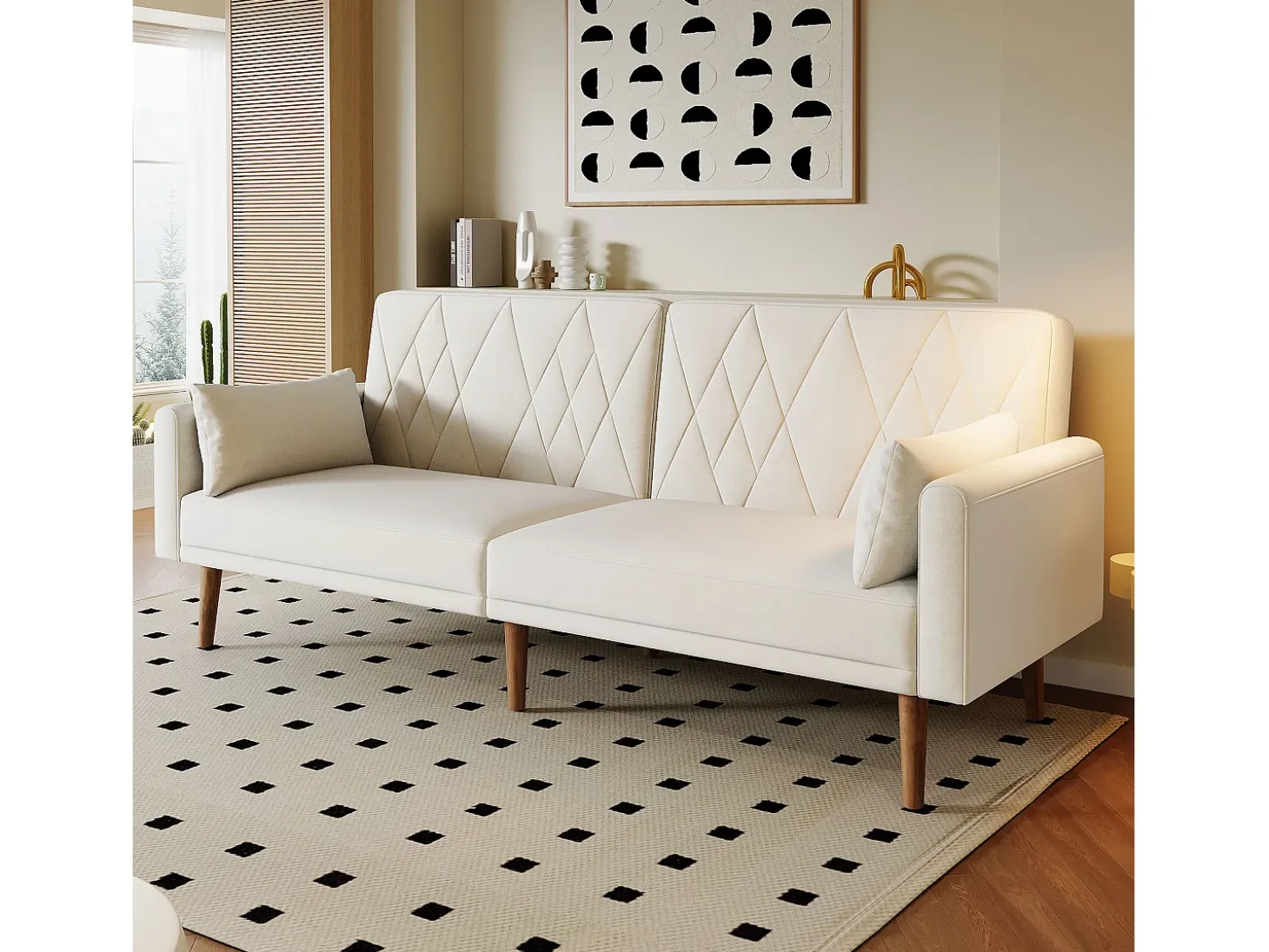 Sofá de 2 plazas - 180 x 75 x 82 cm - Sofá cama convertible - respaldo ajustable - terciopelo - beige