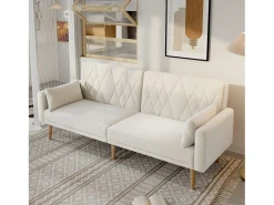 Sofá de 2 plazas - 180 x 75 x 82 cm - Sofá cama convertible - respaldo ajustable - terciopelo - beige
