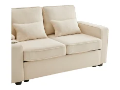 Sofá de 4 plazas - Sofá con 2 portavasos y 2 cargadores USB - bolsillos en los reposabrazos y 4 almohadas - lino beige