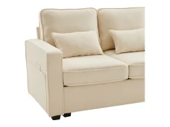 Sofá de 4 plazas - Sofá con 2 portavasos y 2 cargadores USB - bolsillos en los reposabrazos y 4 almohadas - lino beige
