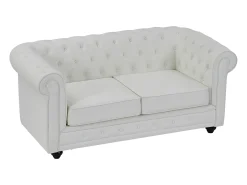 Sofá de 2 plazas capitoné de piel sintética blanco CHESTERFIELD