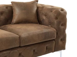 Sofá de 3 plazas chesterfield de microfibra con acabado de piel envejecida capitoné EDWINA