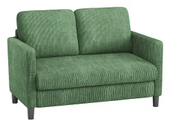 Sofá de 2 plazas cómodo en terciopelo acanalado Verde - 58cm de profundidad de asiento - carga máxima 300kg - 129x78x89cm