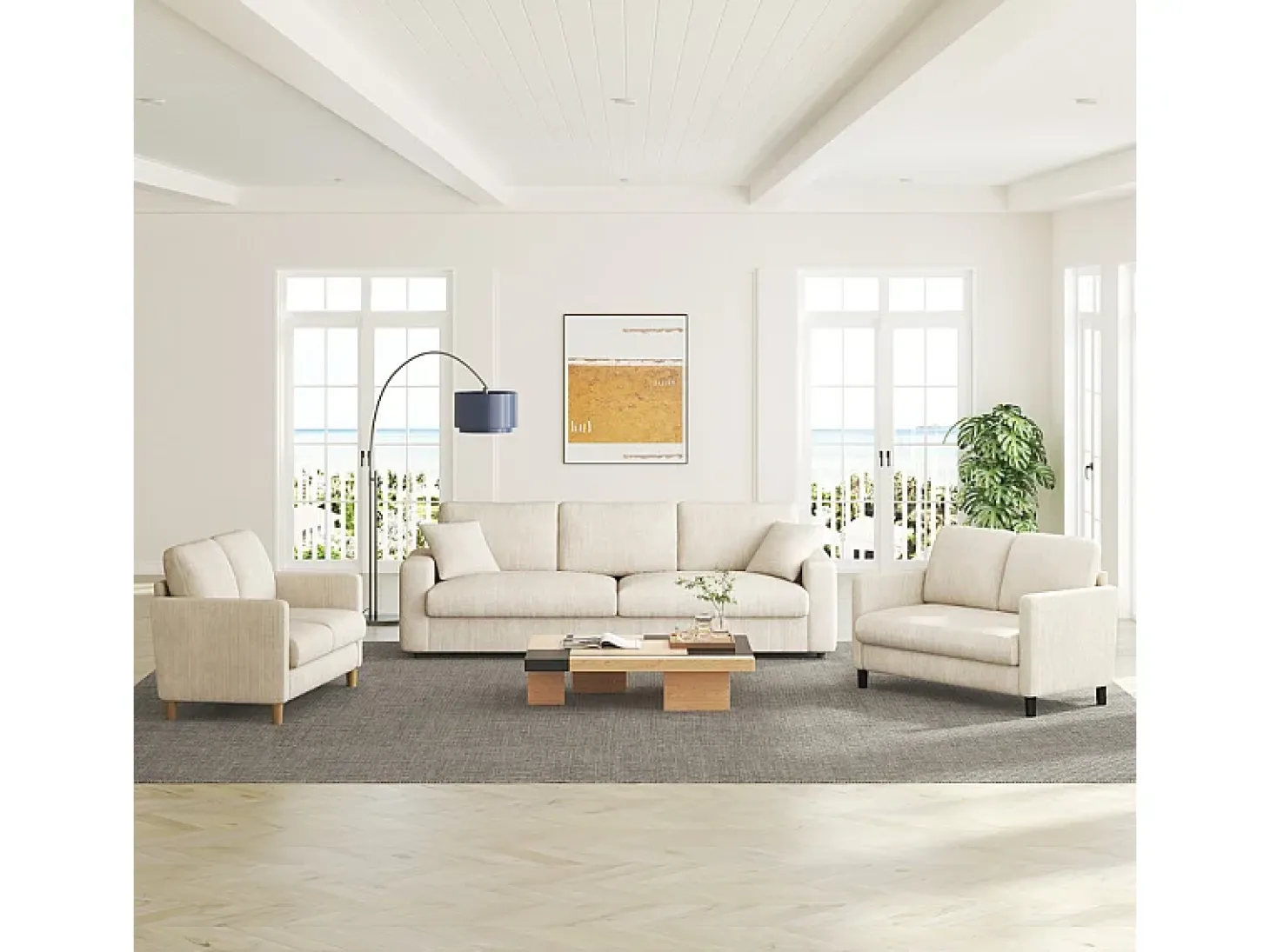 Sofá de 2 plazas cómodo en terciopelo acanalado Beige - 58cm de profundidad de asiento - carga máxima 300kg - 129x78x89cm