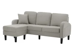 Sofá de 3 plazas con chaise longue – Sofá esquinero con bolsillos laterales – Tejido de algodón y lino gris