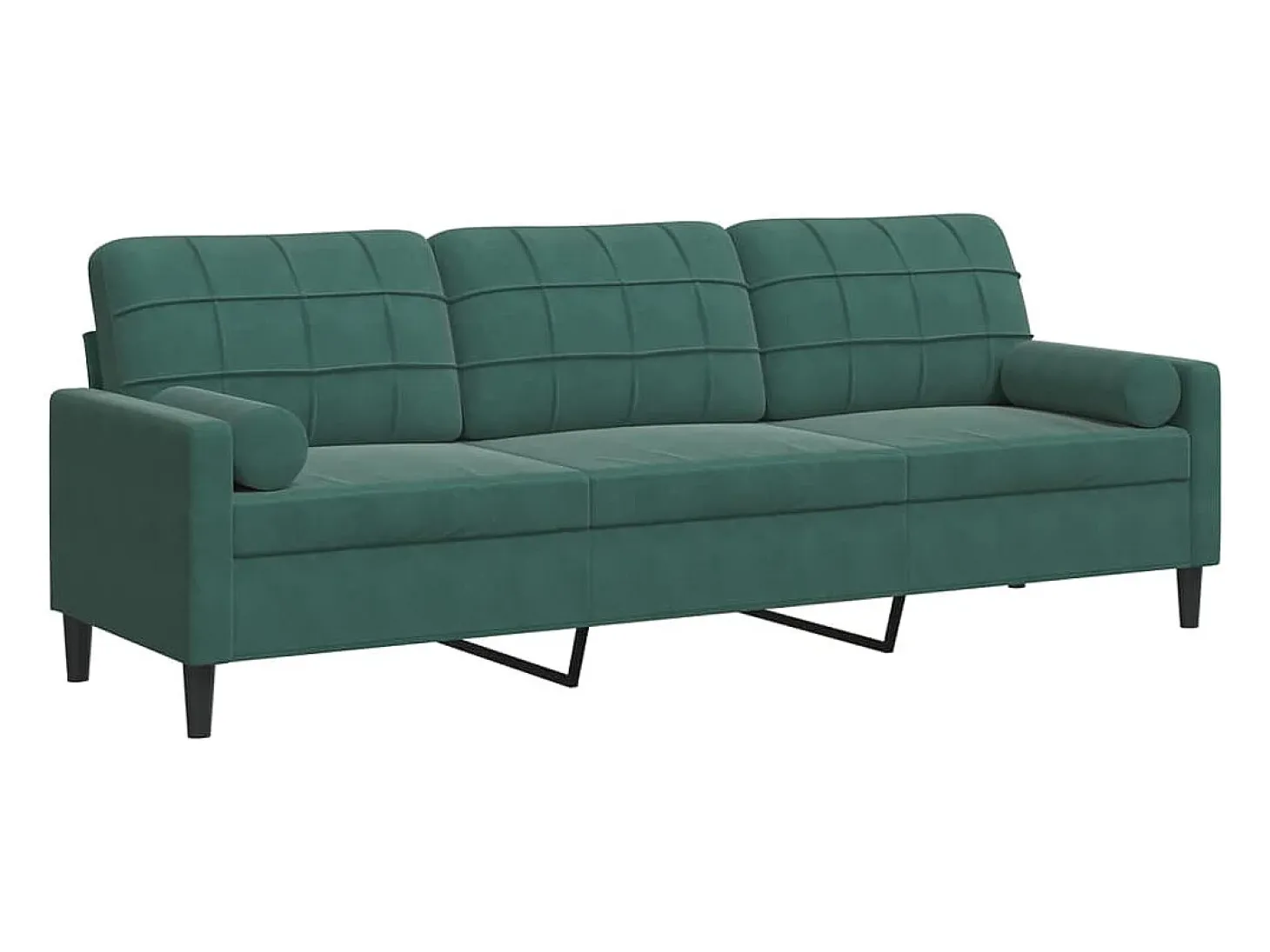 Sofá de 3 plazas con cojines terciopelo verde oscuro 210 cm