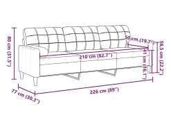 Sofá de 3 plazas con cojines terciopelo verde oscuro 210 cm