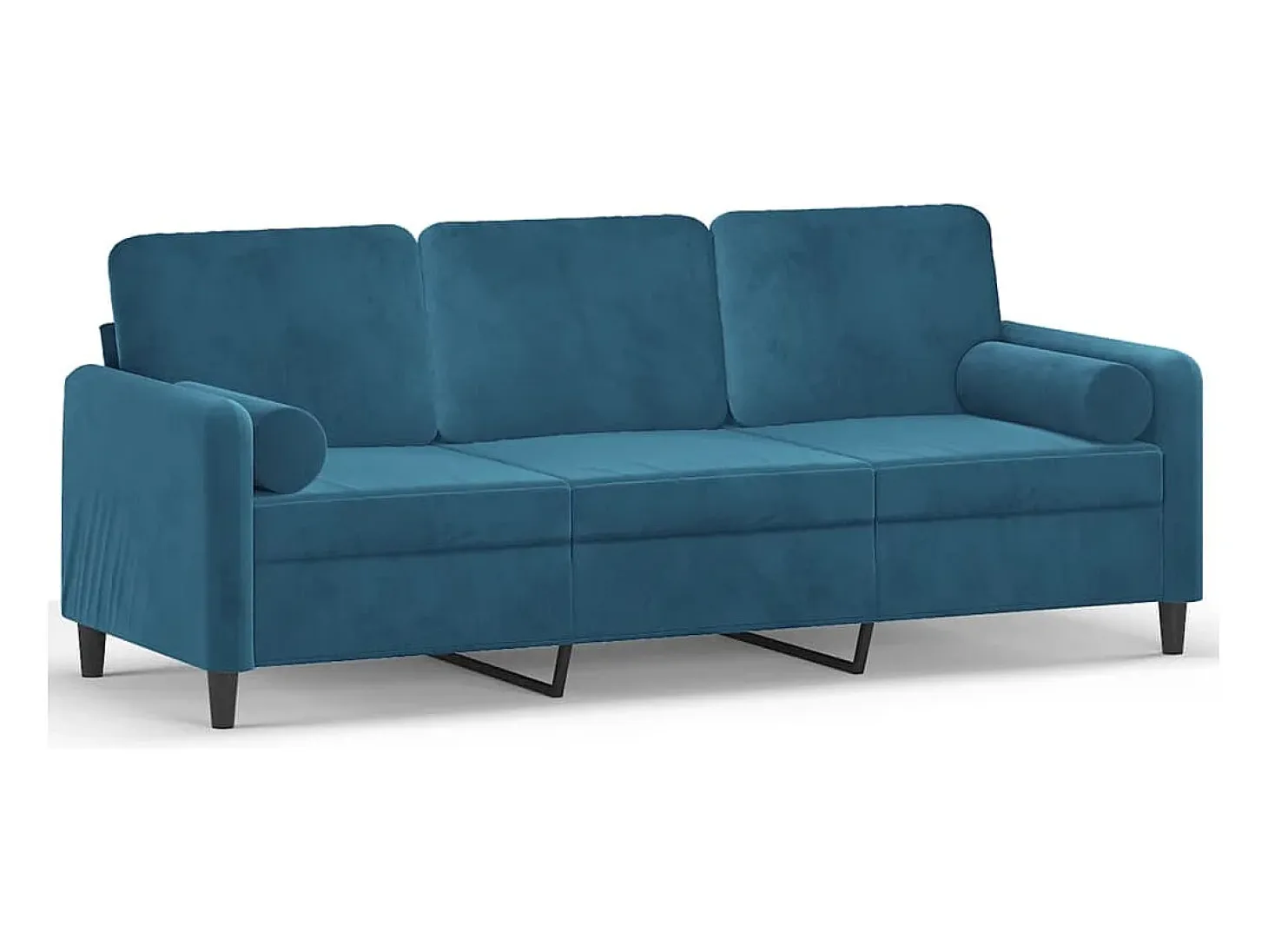 Sofá de 3 plazas con cojines terciopelo azul 180 cm