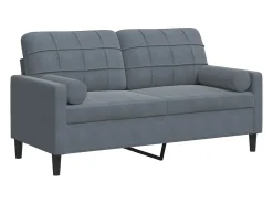 Sofá de 2 plazas con cojines terciopelo gris oscuro 140 cm