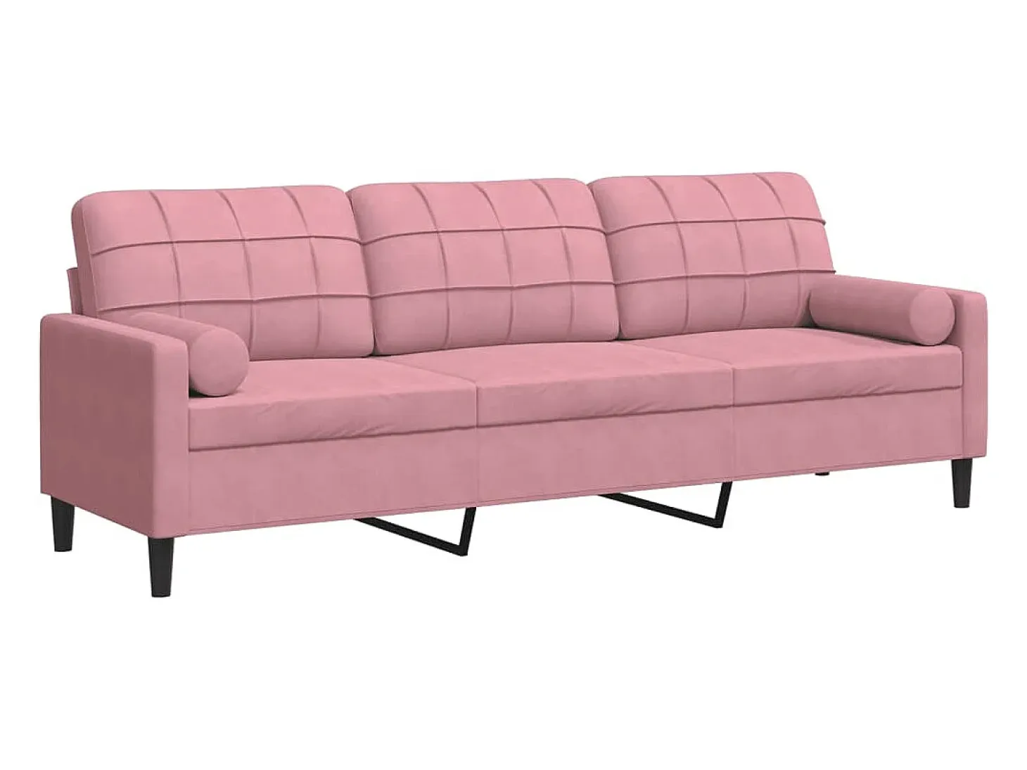 Sofá de 3 plazas con cojines terciopelo rosa 210 cm
