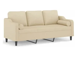 Sofá de 3 plazas con cojines tela color crema 180 cm