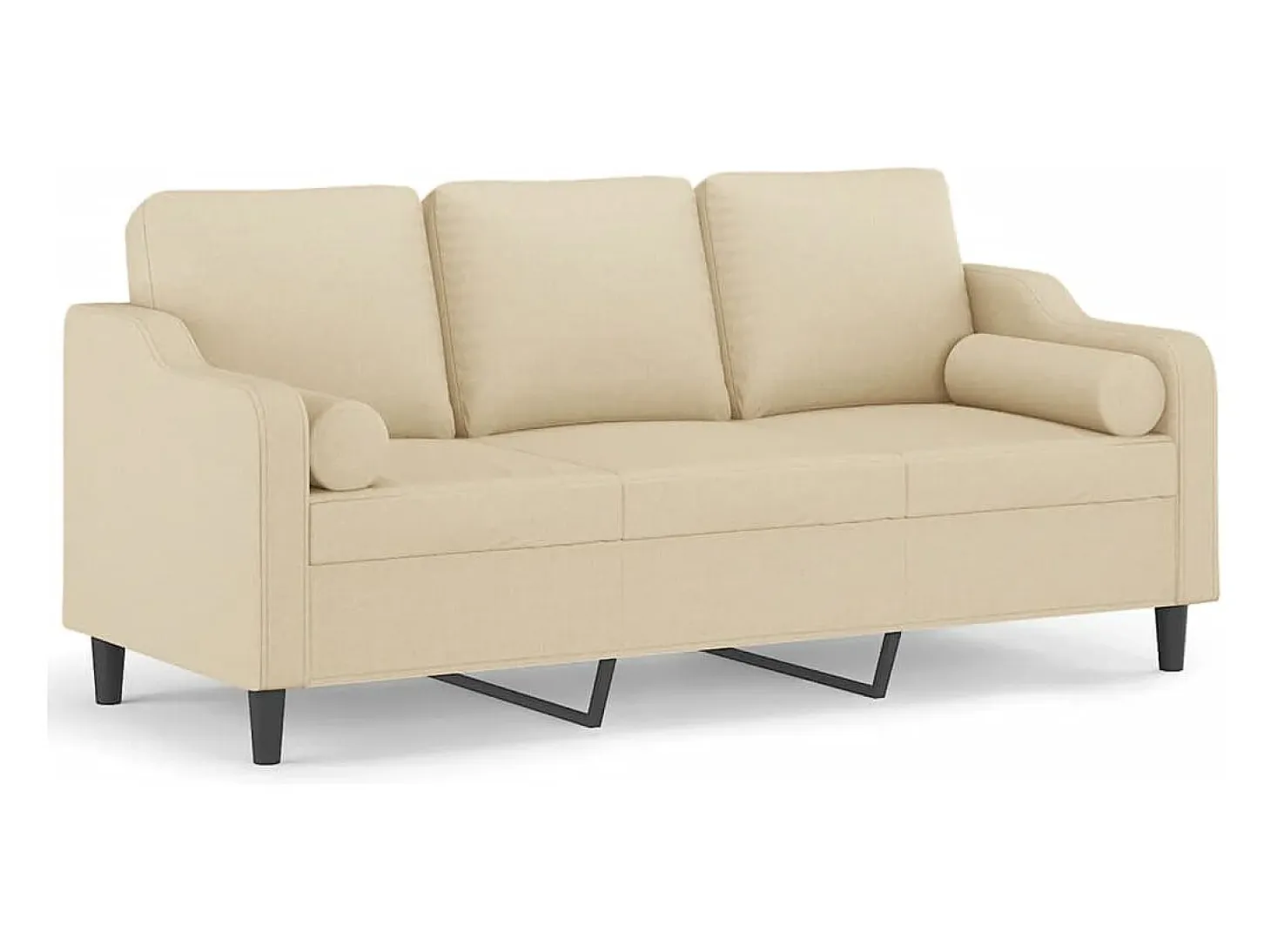 Sofá de 3 plazas con cojines tela color crema 180 cm
