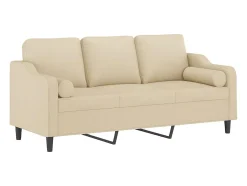 Sofá de 3 plazas con cojines tela color crema 180 cm