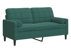 Sofá de 2 plazas con cojines terciopelo verde oscuro 140 cm