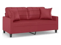Sofá de 2 plazas con cojines cuero sintético rojo tinto 140 cm