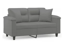 Sofá de 2 plazas con cojines tela microfibra gris oscuro 120 cm