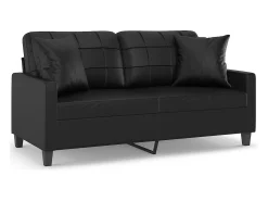 Sofá de 2 plazas con cojines cuero sintético negro 140 cm