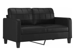 Sofá de 2 plazas con cojines cuero sintético negro 140 cm