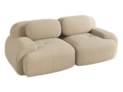 Sofá de 2 plazas con cojines - Sofá recto con reposabrazos curvos y cojines decorativos - pana beige