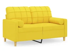 Sofá de 2 plazas con cojines tela amarillo claro 120 cm