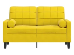 Sofá de 2 plazas con cojines terciopelo amarillo 120 cm