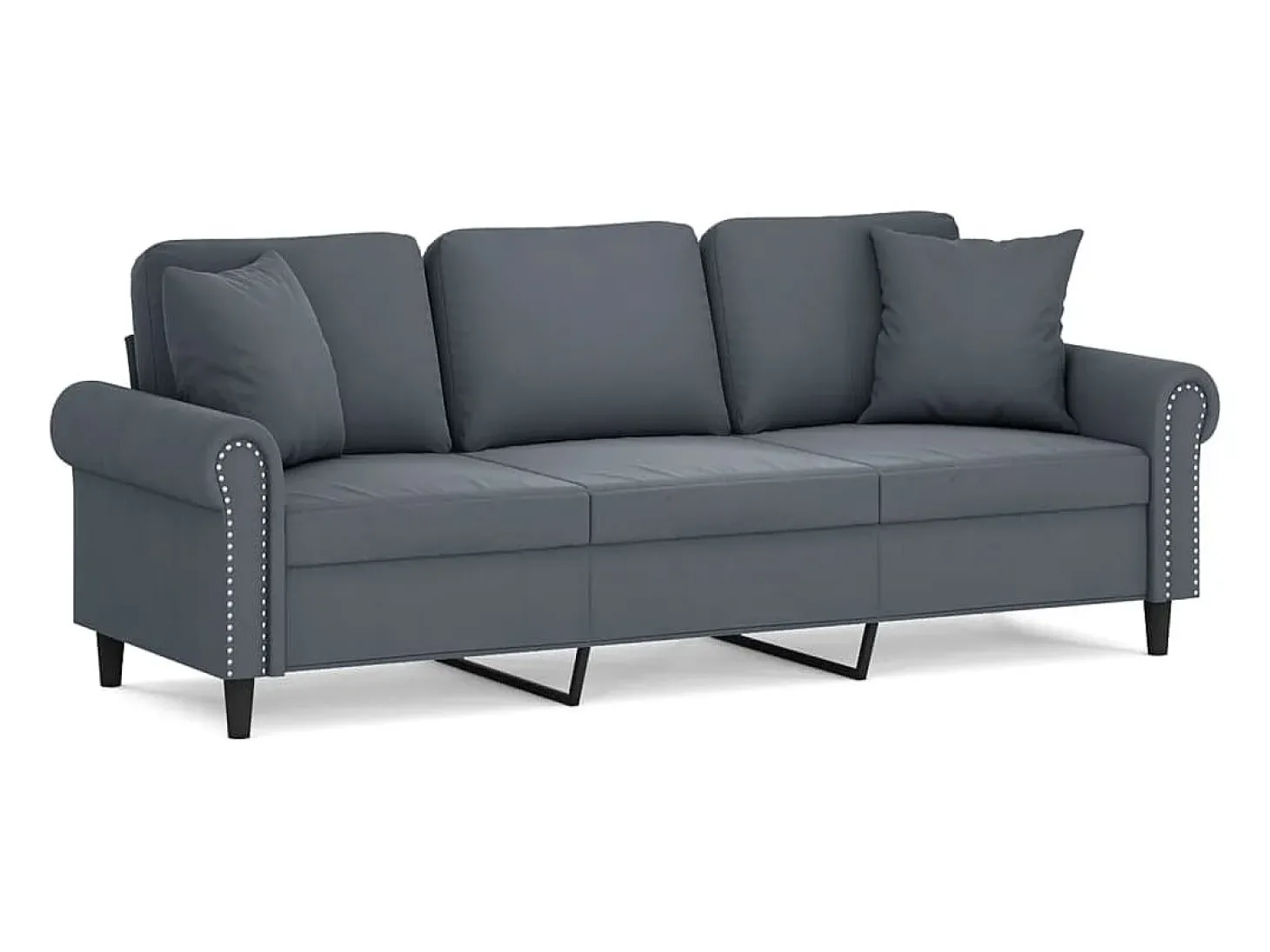 Sofá de 3 plazas con cojines terciopelo gris oscuro 180 cm