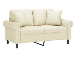 Sofá de 2 plazas con cojines cuero sintético color crema 120 cm