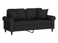 Sofá de 2 plazas con cojines terciopelo negro 140 cm